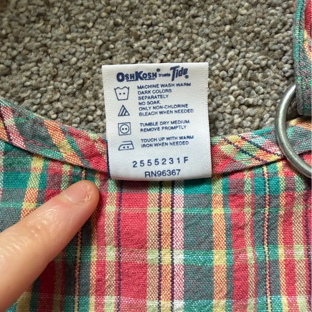 Vintage Osh Kosh B’gosh Plaid Overall Dress in Red and Green Size 6X Tartan